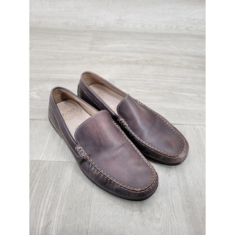 ECCO Men's Brown Leather Moccasin Loafers Driving Shoes EU 43 US 9-9.5 Slip On